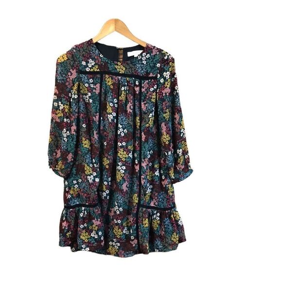 Anne Taylor Loft Petite Small (SP) Tunic Dress Floral Charcoal Grey - Picture 1 of 5